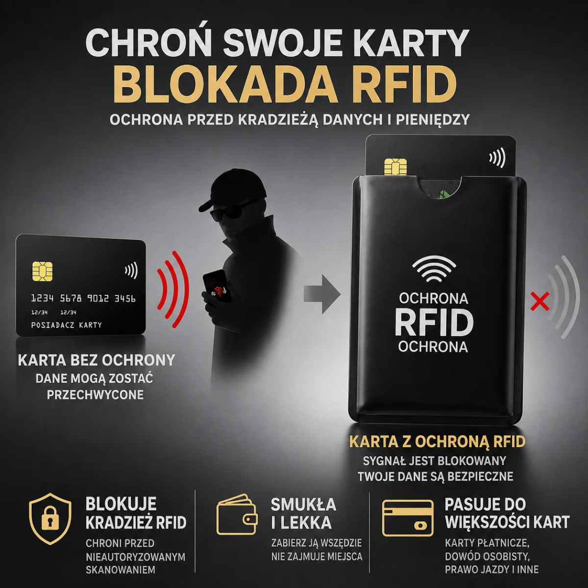 Etui Uziel na karty bankowe i karty dostępu